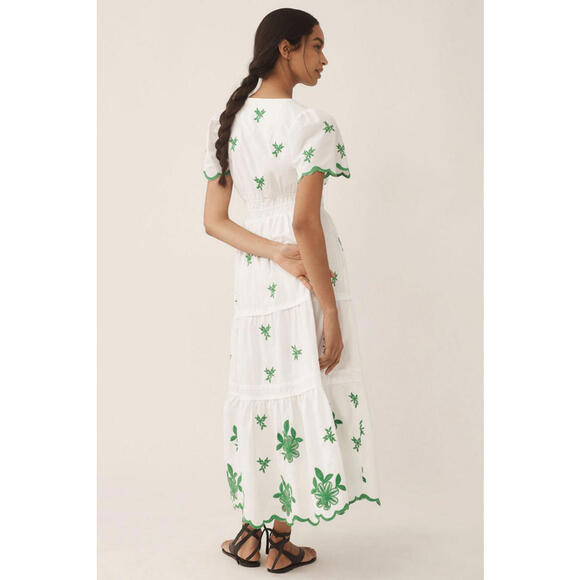 Anthropologie - Somerset White Eyelet Maxi Dress w/ Green Floral Embroidery, M - Picture 2 of 12